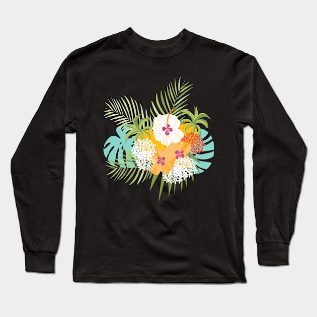 Tropical hibiscus & pineapple Long Sleeve T-Shirt by SweetCoolVibes